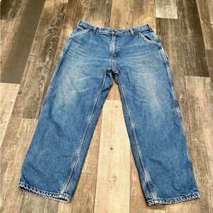 Carhartt Plaid Flannel Lined Blue Carpenter Jeans Men’s 40x30 Medium Blue
